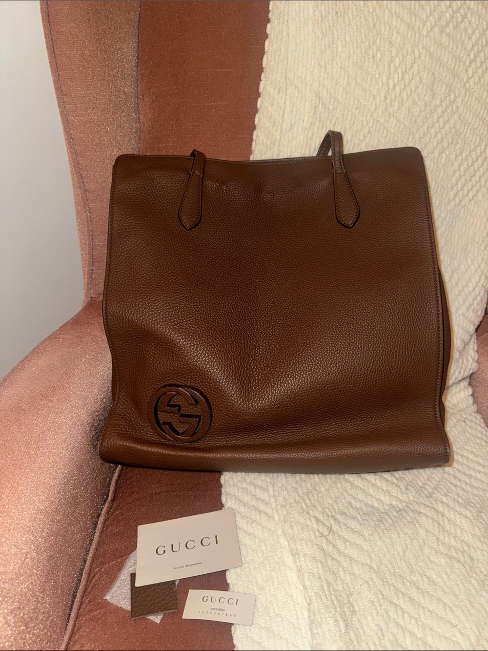 Gucci Brown Pebbled Leather Shoulder Tote